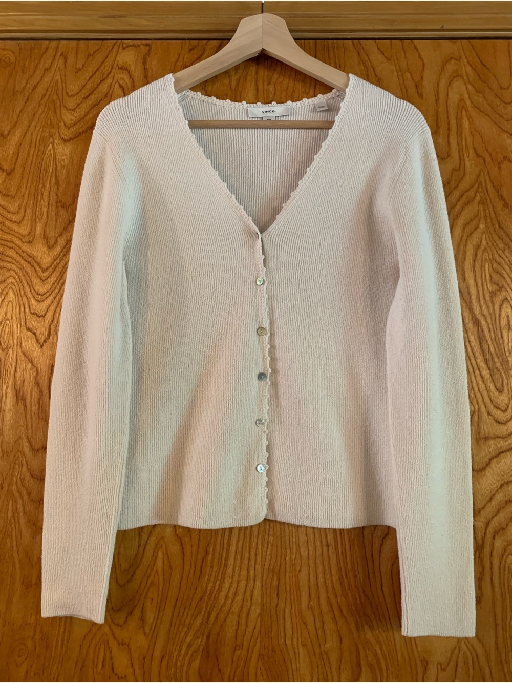 Vince Crocheted Trim Linen Blend Cream Cardigan
